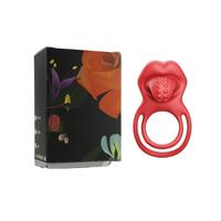 Censan Kırmızı Dudak Dil Şeklinde Şarjlı Titreşimli Penis Halkası