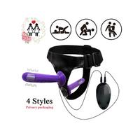 Censan Mor Double Dong Titreşimli Belden Bağlamalı Çift Taraflı Bisex Dildo Vibratör